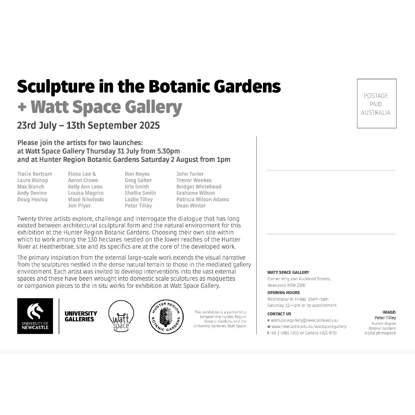 Invitation: RESPONSE III: Sculpture in the Botanic Gardens and Watt Space