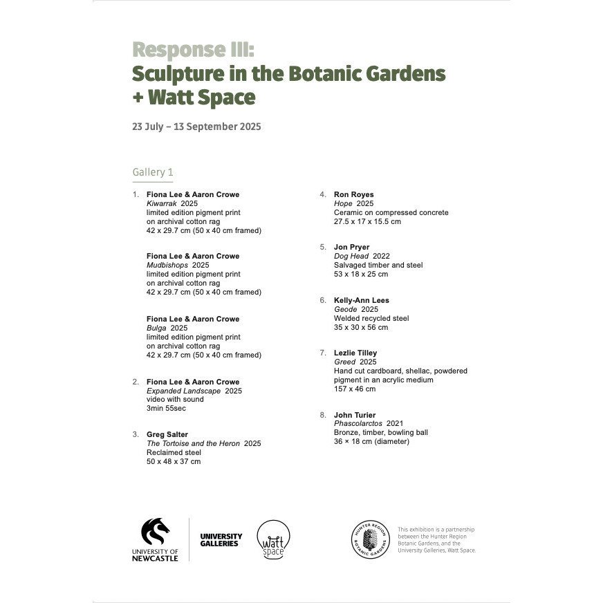 Floor Sheet: RESPONSE III: Sculpture in the Botanic Gardens and Watt Space maquettes