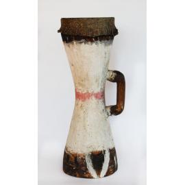 Unknown, Brown and white wooden drum with snake skin